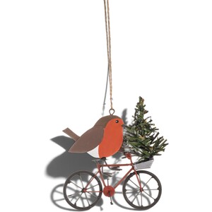 Metal Robin on Bike Christmas Tree Decoration