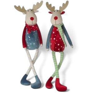 Pair of Weighted Festive Elk Christmas Decorations