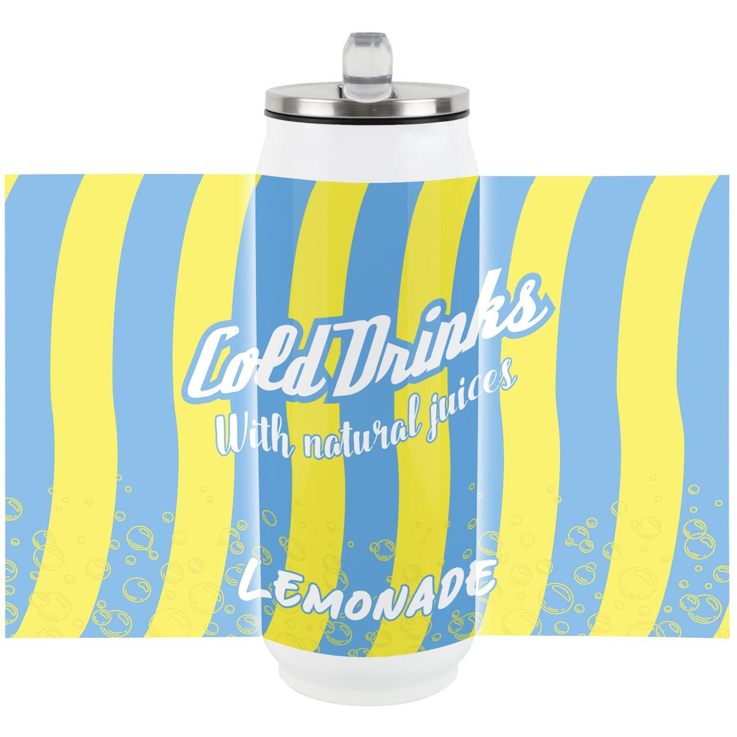 Retro Lemonade Soda Can Large Drinking Flask with Straw - Travel Mug Gift - Image 2