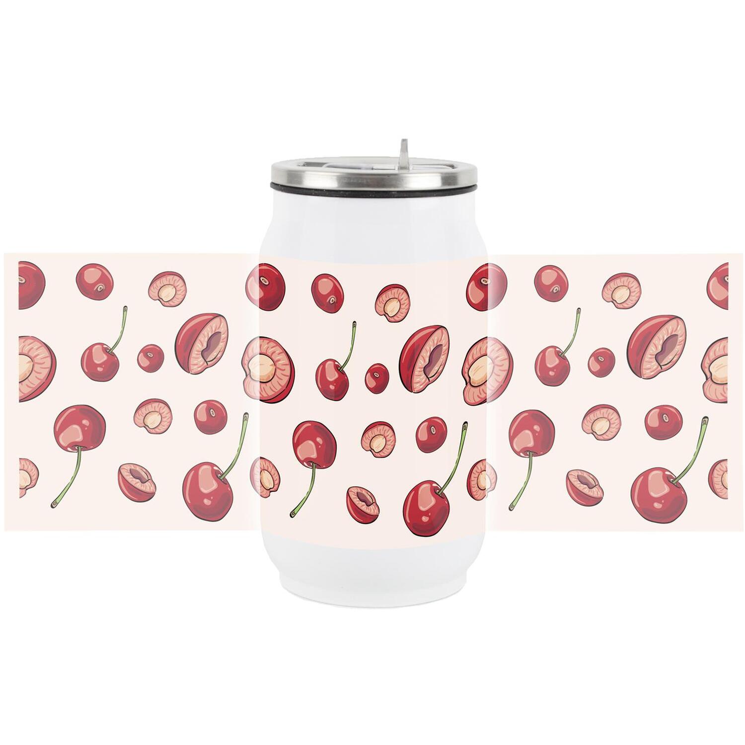 Cherry Fruits Drinking Flask with Straw - Stainless Steel Travel Mug Gift - Image 2