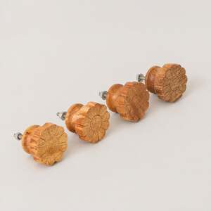Set Of 4 Rustic Wooden Flower Shaped Drawer Knobs