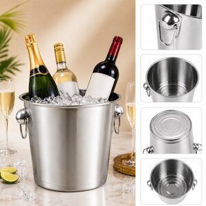 Stainless Steel 5L Ice Buckets with Handles for Drinks and Parties, Pack of 2