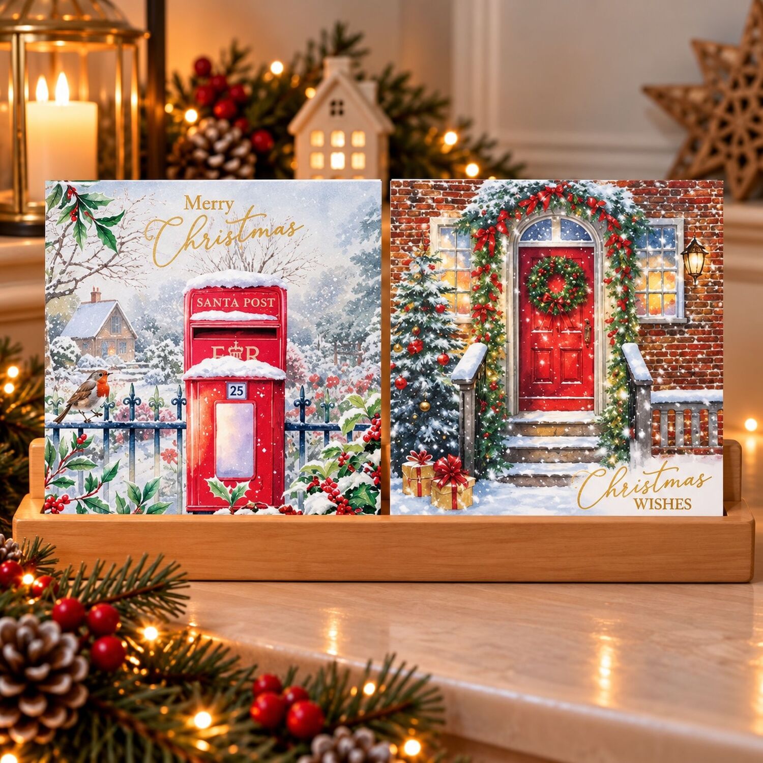 Postal Design 24 Christmas Cards With Envelopes Santa Post Box 2 Designs