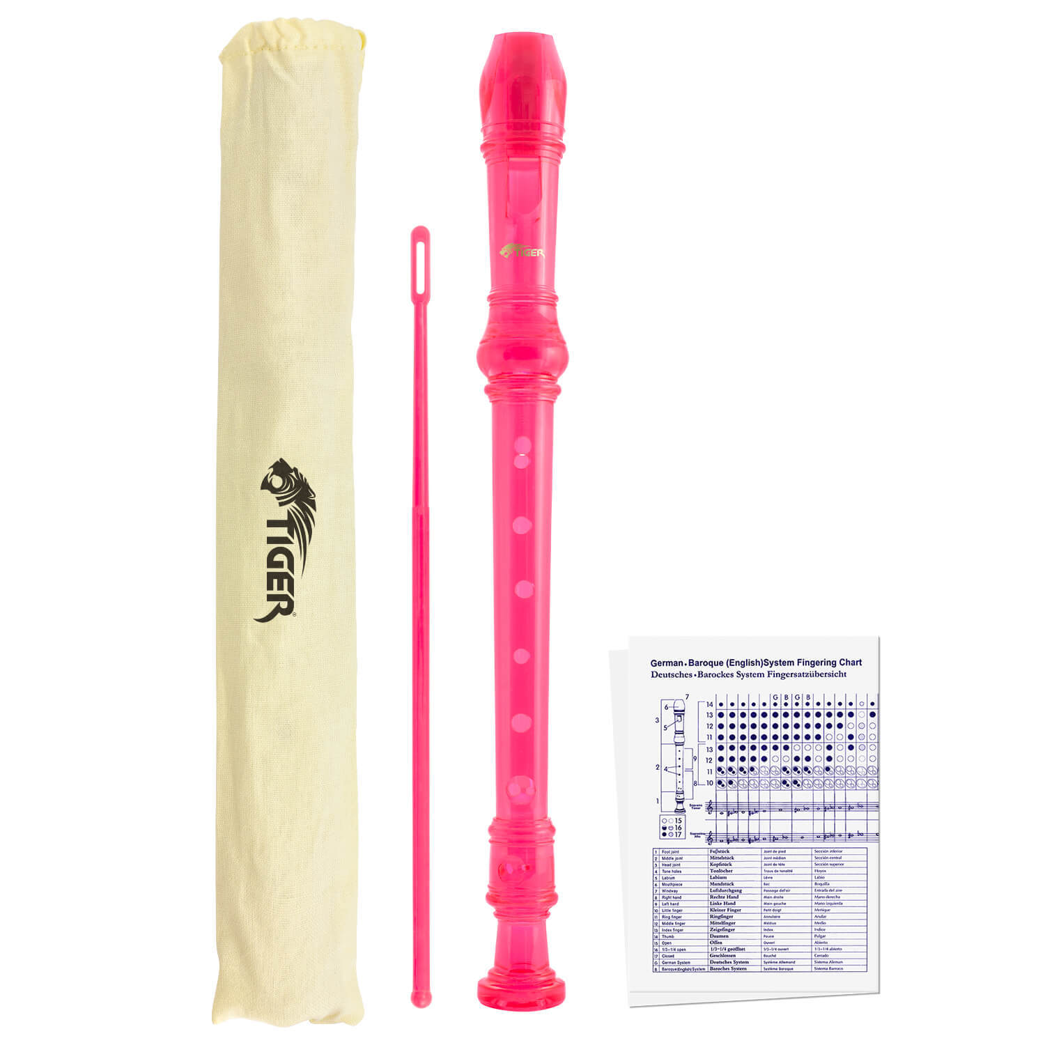 Tiger Music Descant Recorder - Carry Case & Cleaning Rod A - Neutral