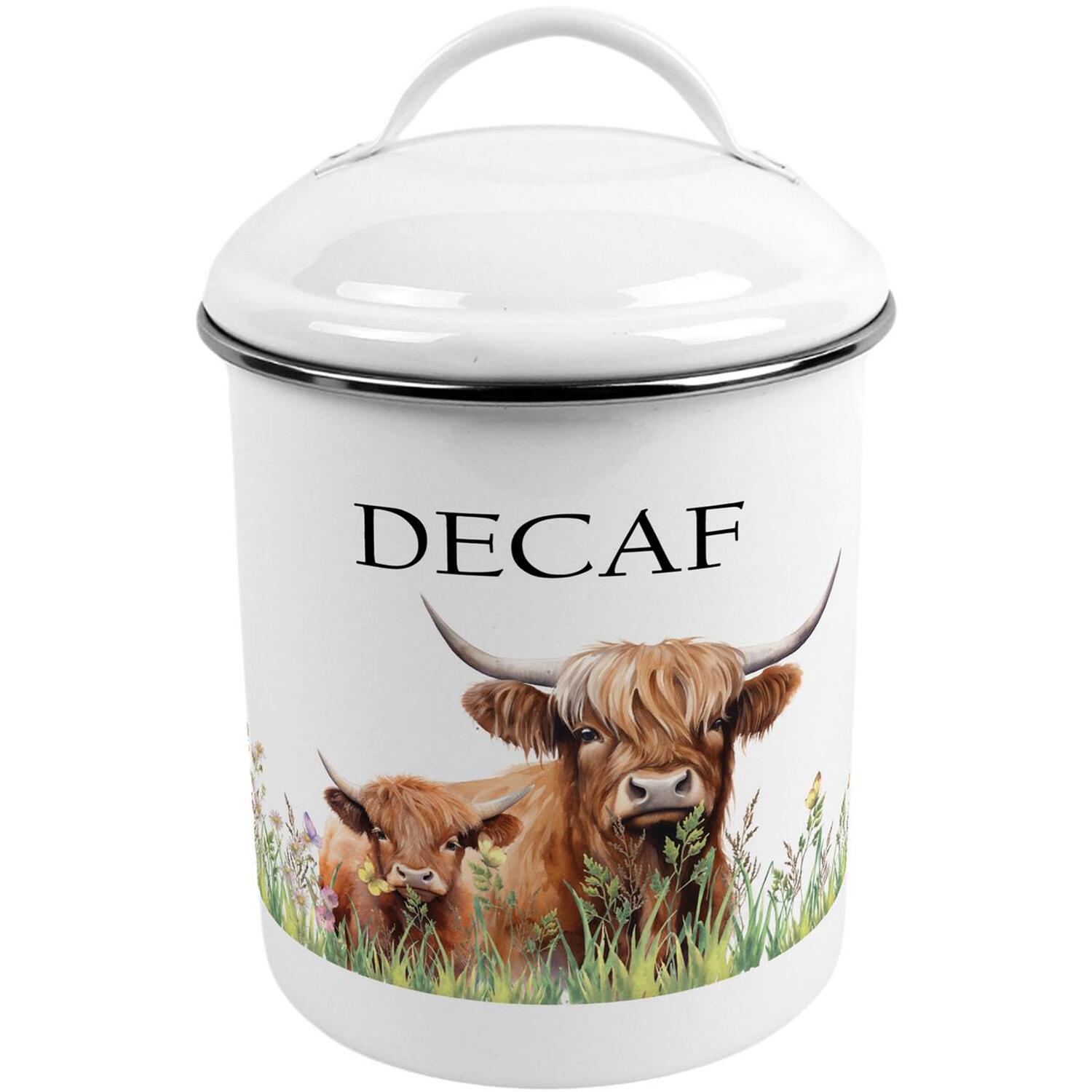 Purely Home Highland Cow & Calf Decaf Canister - Metal Kitchen Storage Container - Multicoloured