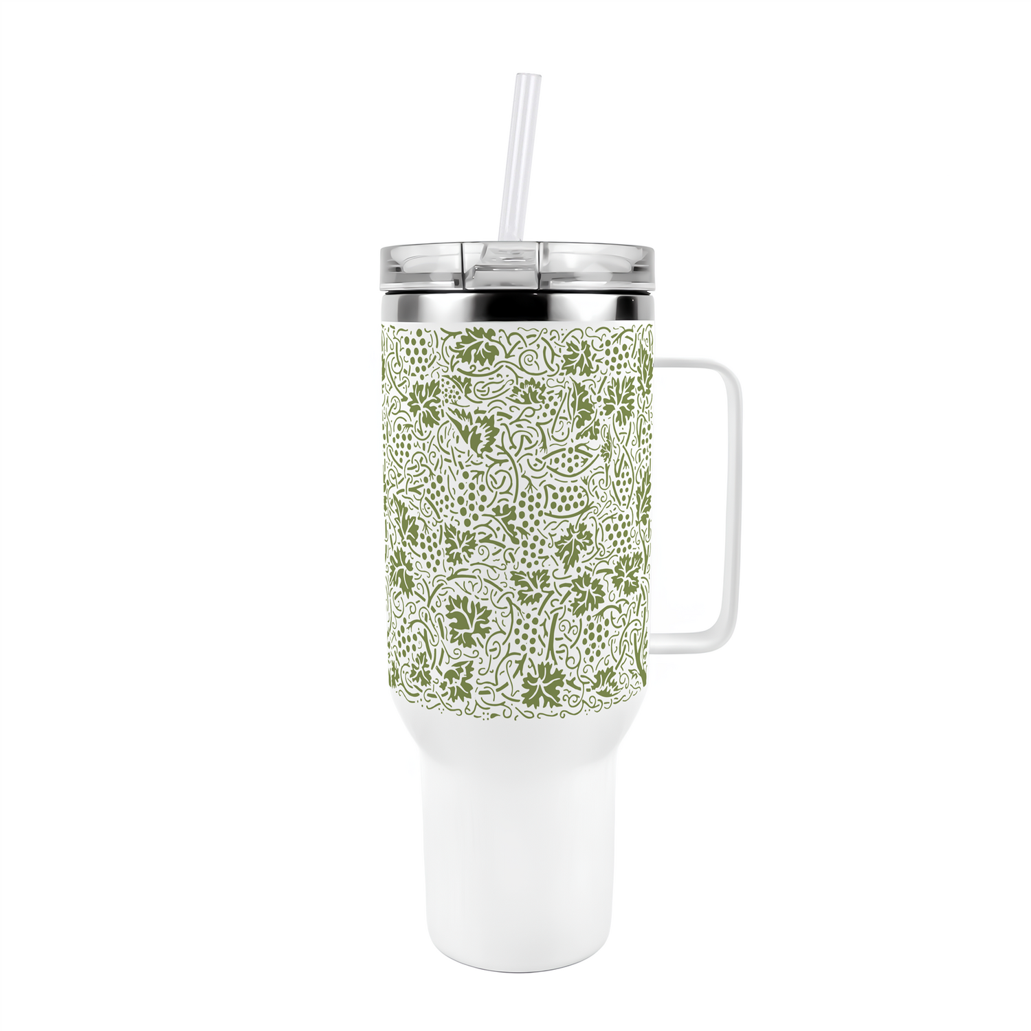 B&Q - Green Oak Leaves & Berries40Oz Stainless Steel Xl Travel Cup With Straw And Lid - Image 2