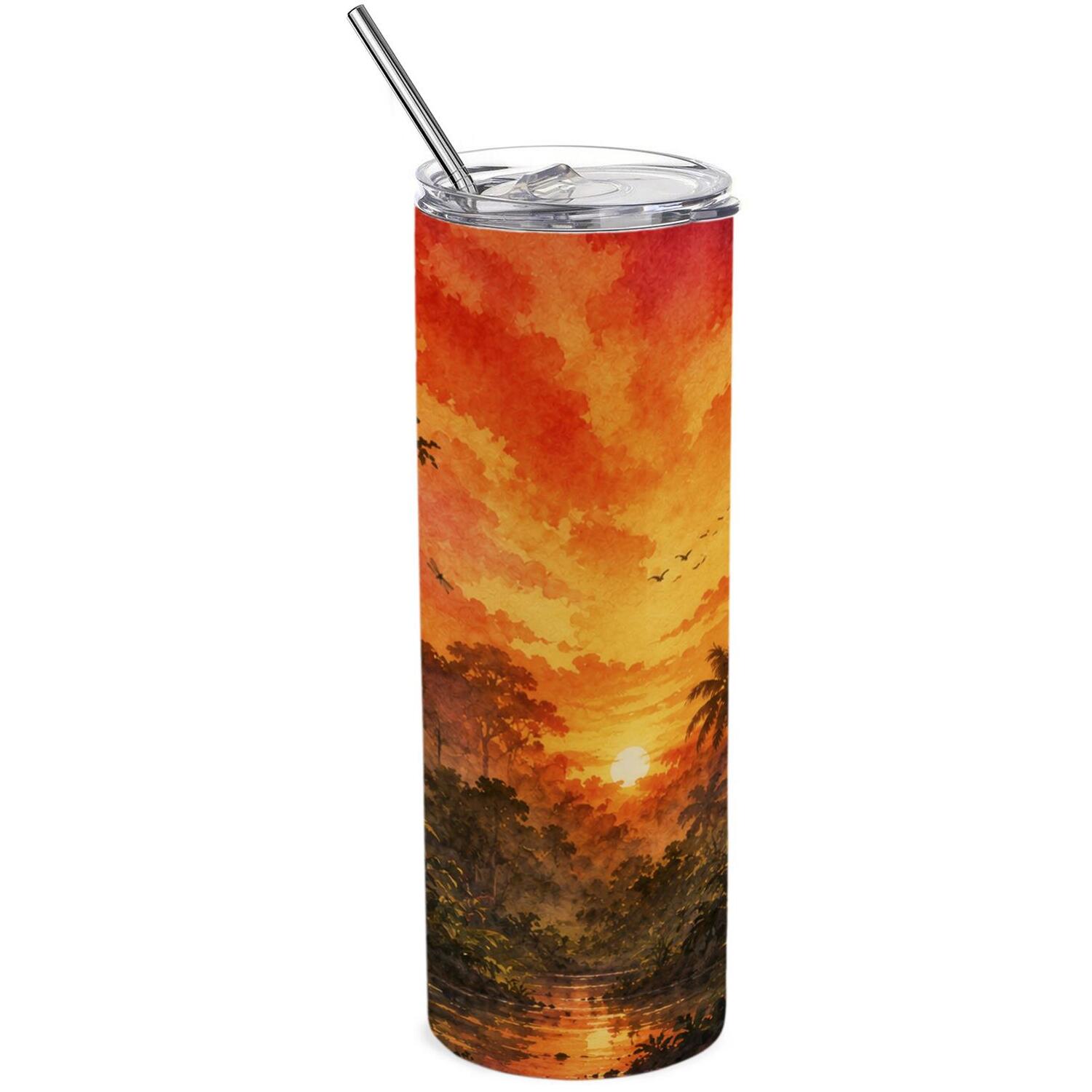 Tropical Rainforest Travel Flask - Reusable Metal Drinks Cup Gift with Straw - Image 2