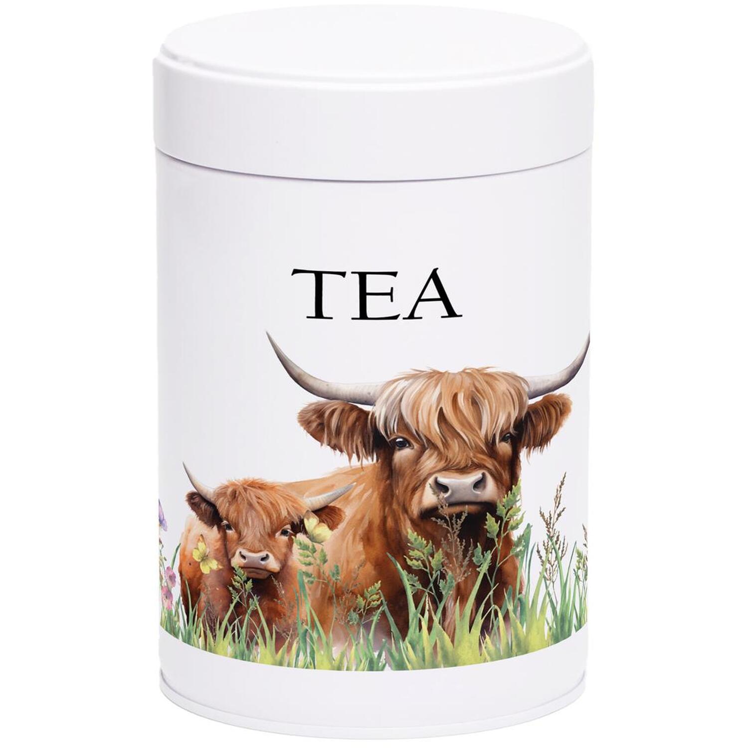 Highland Cow & Calf Tea Canister - Countryside Farm Animals Home Gifts - White Screw Top Lid Kitchen Storage Container 750ml Present - Image 3