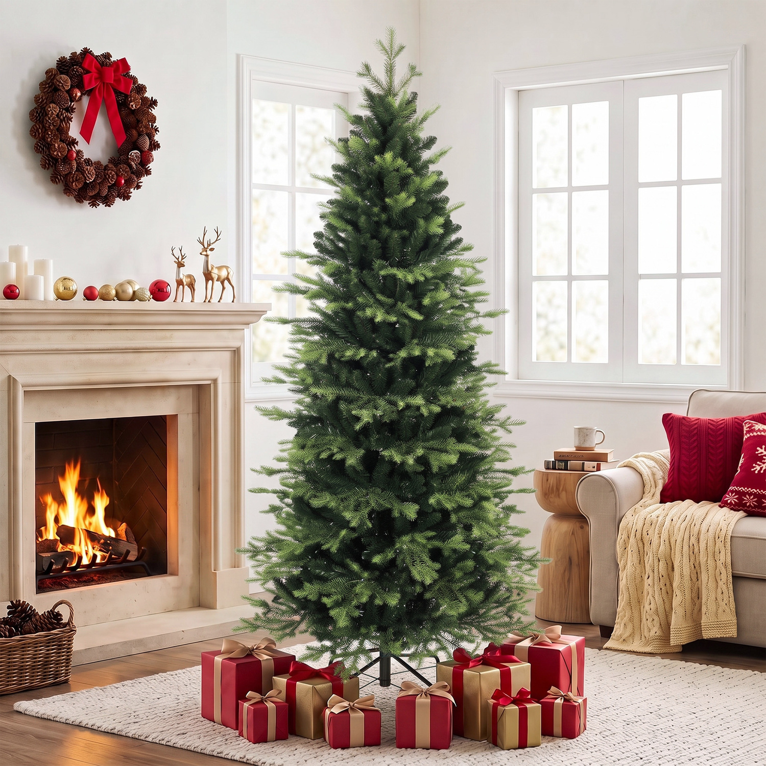 Homcom Unisex Green Geneva Fir Hinged Xmas Tree With 2079 Branch Tips, | : 210 Cm - Image 5