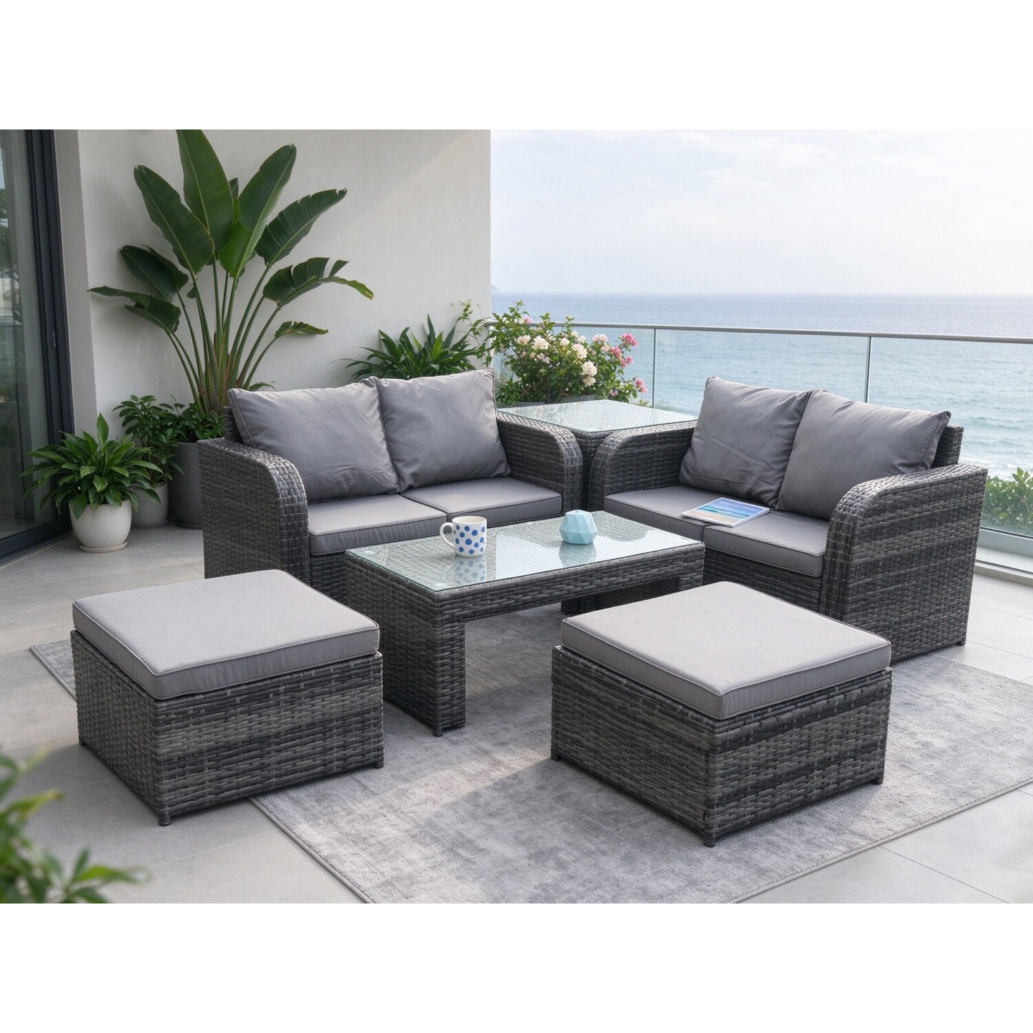Fimous Rattan Wicker Garden Furniture Patio Conservatory Sofa Set With Coffee Table Reclining Chair - Image 3