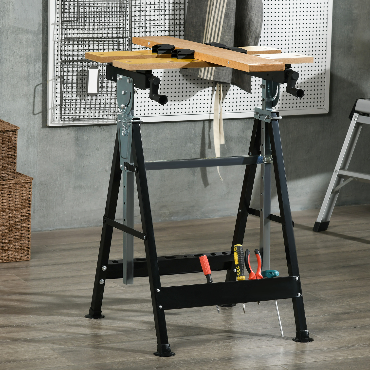 Homcom Beige Portable Folding Workbench With Adjustable Height & Angle, - Image 4