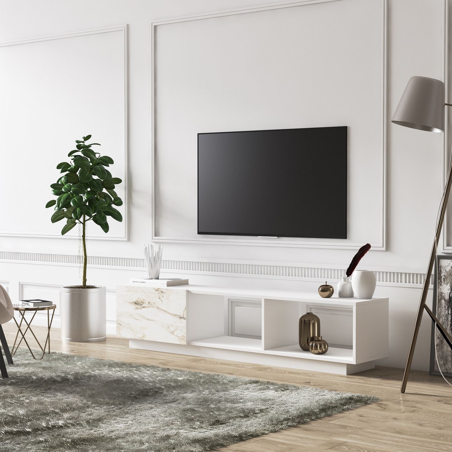 Lepando Modern TV Stand and Media Console - White and Marble Pattern - White and Marble thumbnail