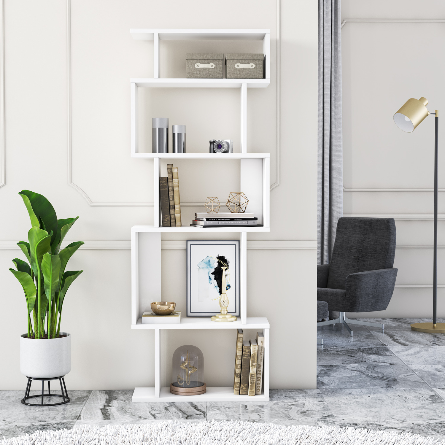 MinimaDecor - Piramide 5-Tier Bookcase - White thumbnail