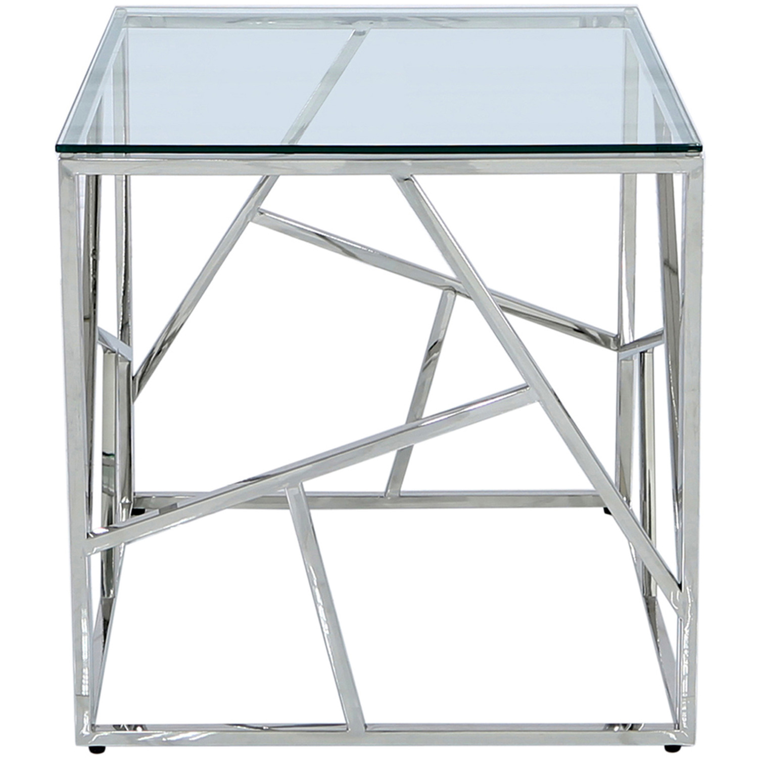 Vanity Living - 55cm Stainless Steel Side Table Glass Top for Lamp - Silver thumbnail