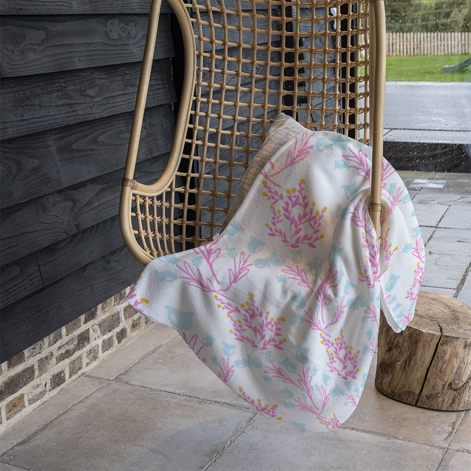 Pink  Blue Flower Design Blanket - Pink
