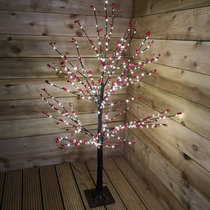 5ft Christmas Lit Black Twig Berry Tree 500 Warm White LED
