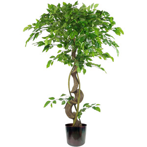 Twisted Trunk Artificial Japanese Fruticosa Style Ficus Tree Metal Pot