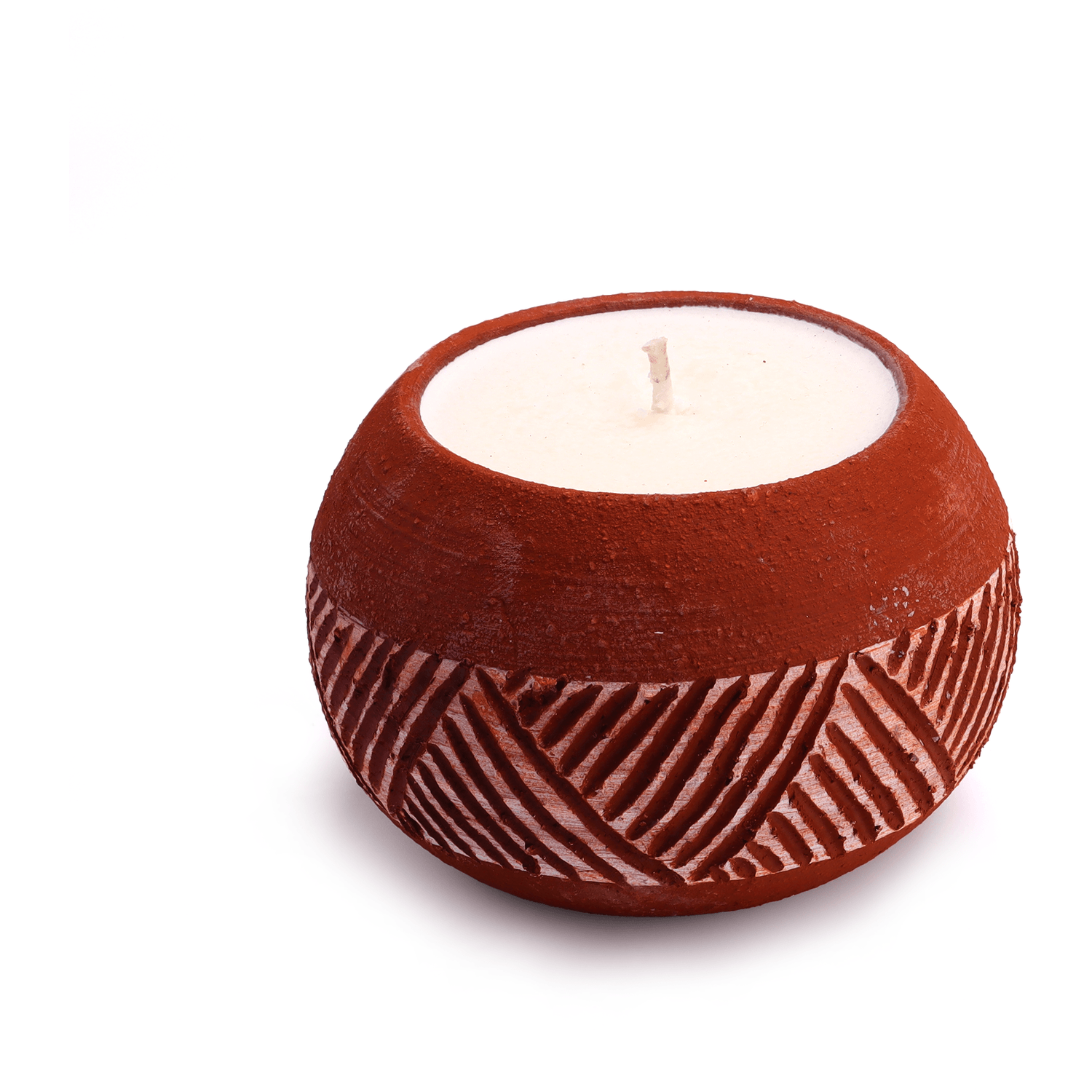 Clay Pot Candle - Red - White