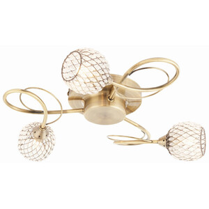 Aherne 3 Light Semi flush Antique Brass With Antique Brass Wire, Bead Shade, G9