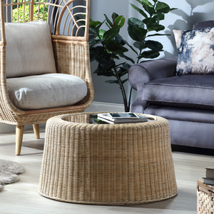 Round Wicker Coffee Table Natural Rattan