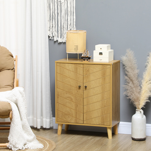 HOMCOM Vintage Storage Cabinet with Double Chevron Doors Pine Wood Legs