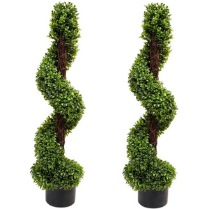 Set of 2 Artificial Spiral Boxwood Topiary Trees