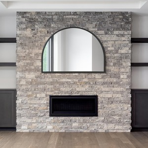 Arcus Overmantel Black Metal Framed Arched Wall Mirror 125cm