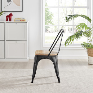 Black Colton Stackable Tolix Style Industrial Metal Kitchen Dining Chair Wood Seat shot 4116708
