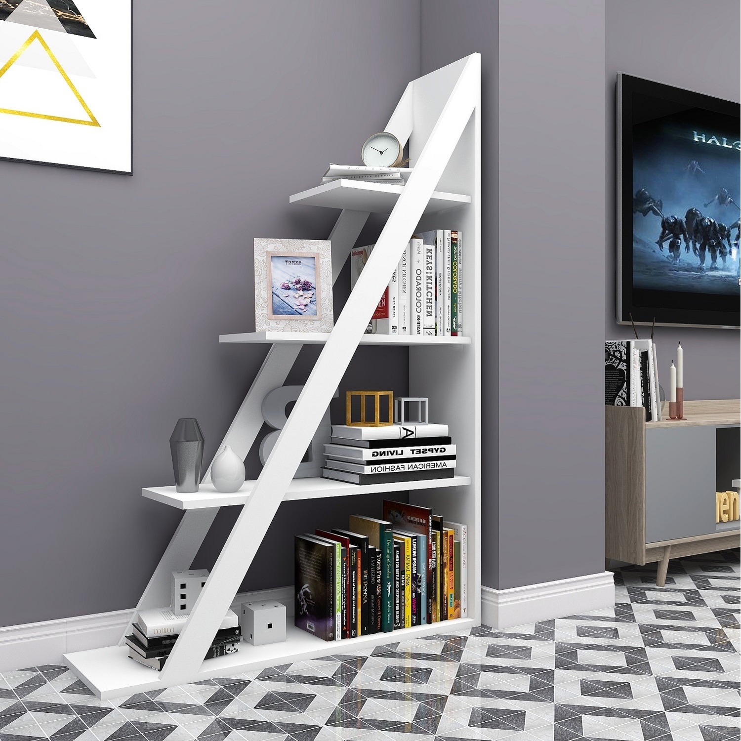 Bookcase Amando Ladder Bookcase - White