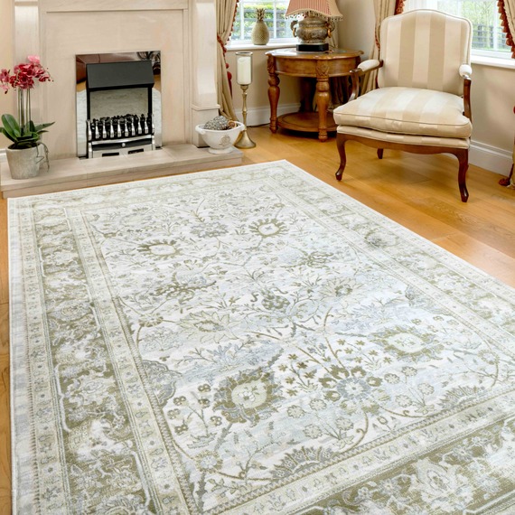 Traditional Floral Pattern Bordered Area Rug