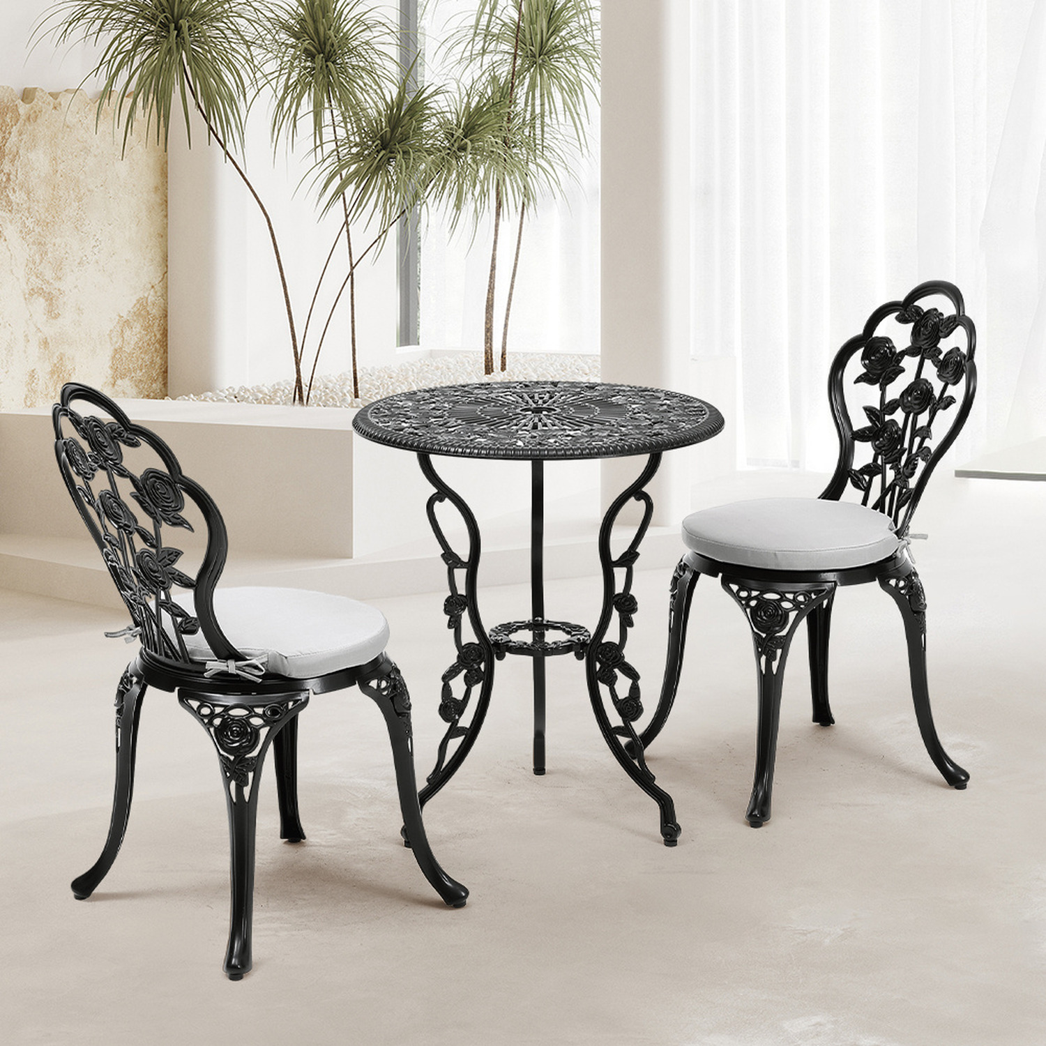 Floral Motif Hollow-out Garden Table And Chair Set - Rose Pattern