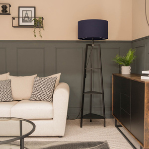 Hiru 3 Tier Shelf Floor Lamp with Drum Lampshade