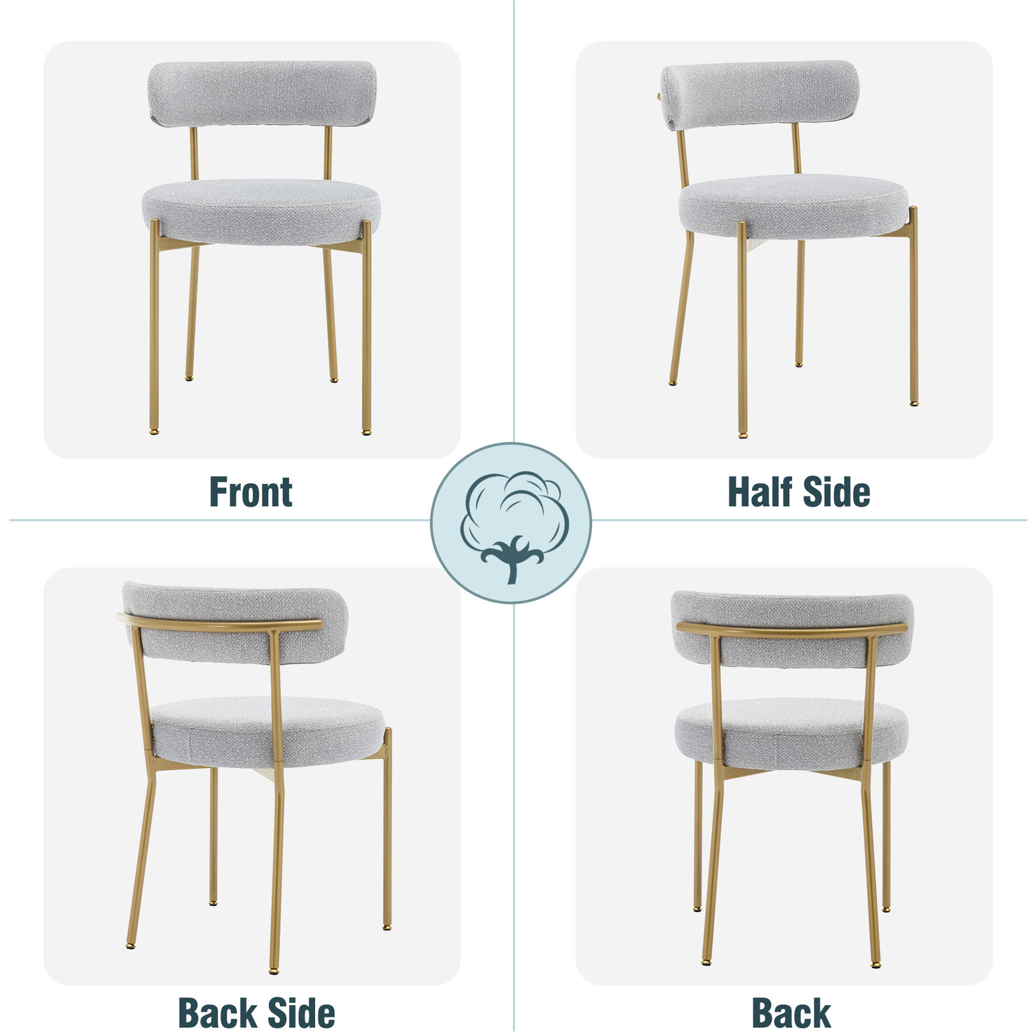 Modern Upholstered Dining Accent Tub Chairs With Curved Backrest - Grey 2