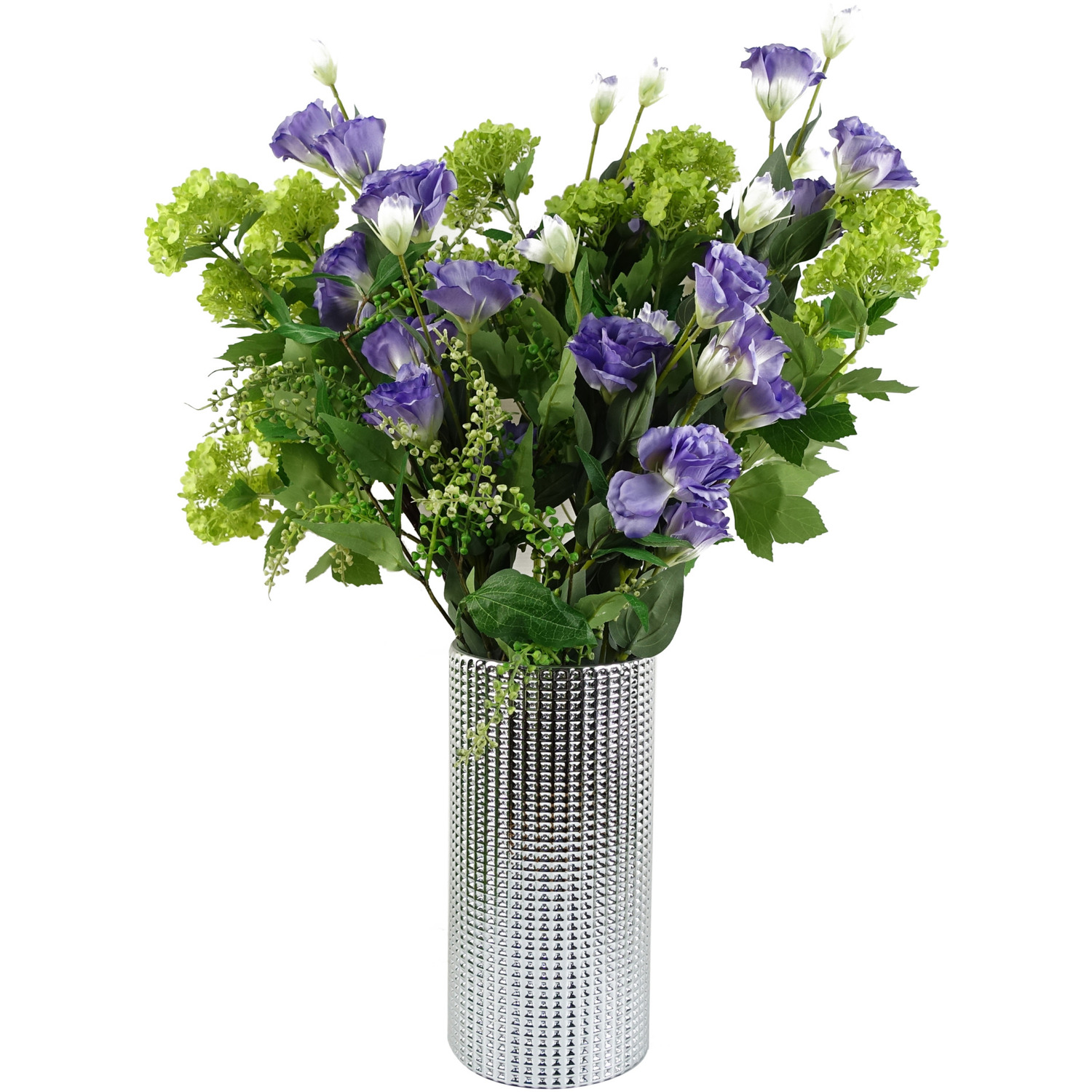 Purple Wild Rose Arrangement Silver Glass Vase - Purple Wild Rose Silver Glass Vase
