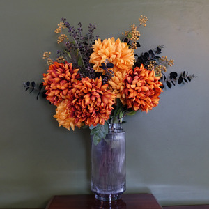 Orange and Black Flower Arrangement Glass Vase