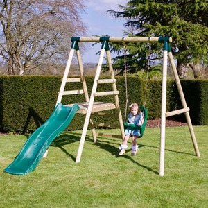 Wooden Swing Set with Slide