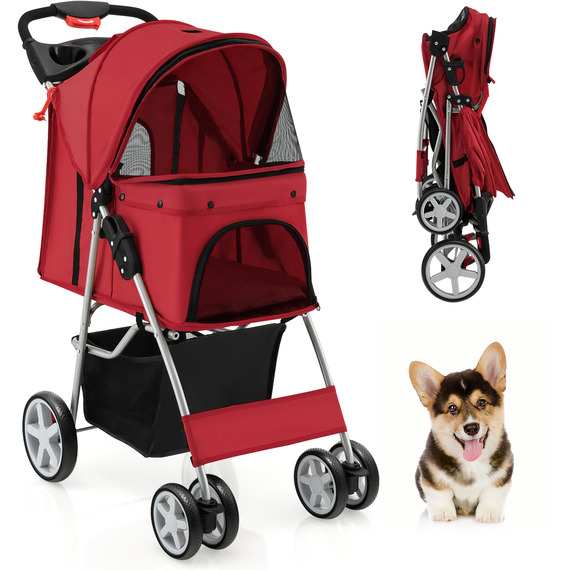 Pet Stroller Cat Dog Folding Carrier 