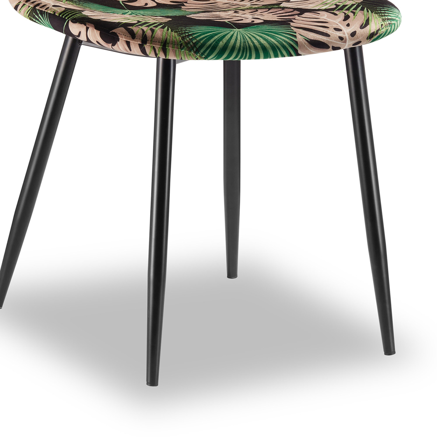 Velvet Dining Chairs With Palm Print - Black Green 6