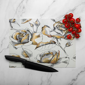 Golden Roses Glass Chopping Board