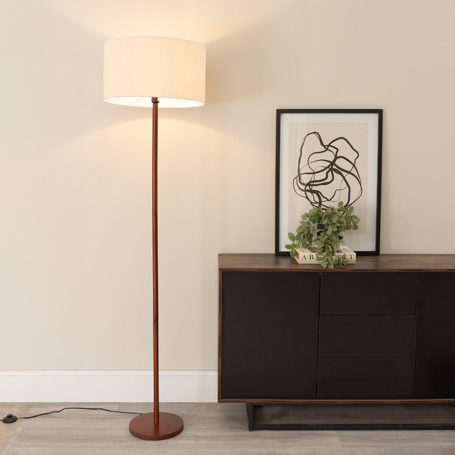 Image of Heather Dark Wood Floor Lamp with&hellip;