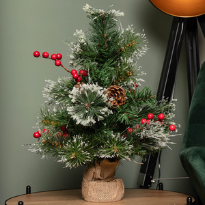 Mini Christmas Tree in Burlap Base with Frosted Tips and Berries
