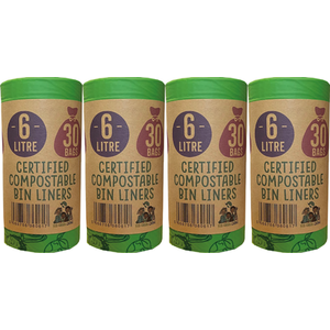 6 Litre Compostable Caddy Bags - 4 rolls of 30 bags