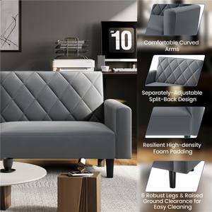 Dark Grey Velvet Convertible Sofa Bed Diamond-Tufted Design shot 7278780