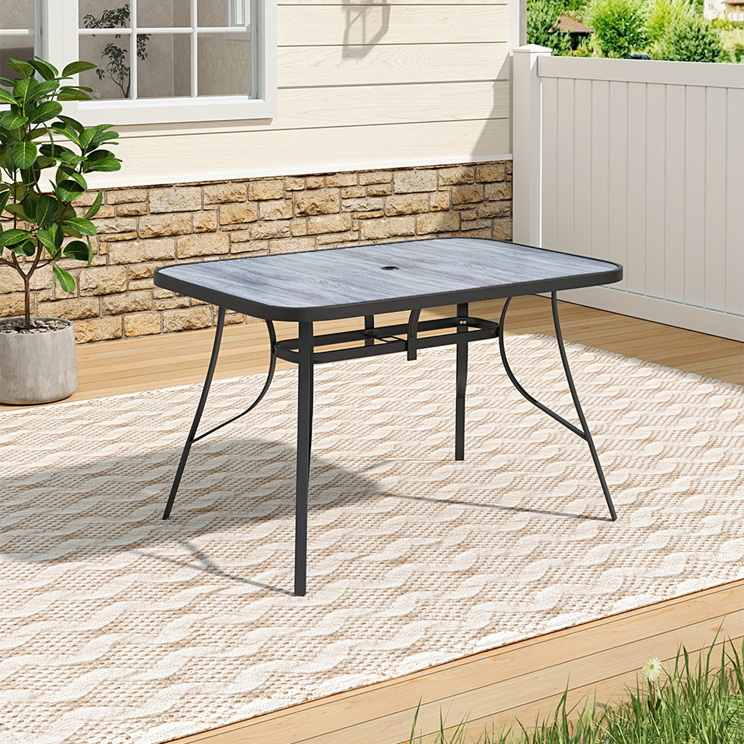 Livingandhome Garden Tempered Glass Wood Grain Table - Stylea