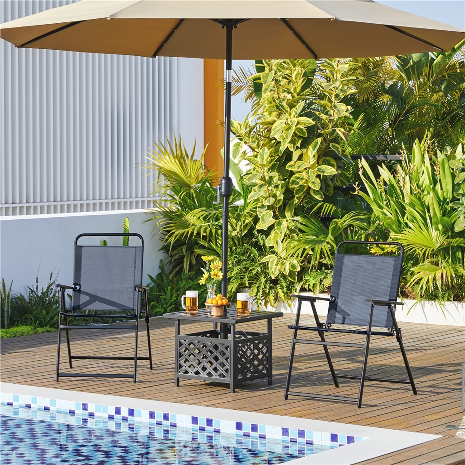 Folding Dining Chair Set For Garden Patio - Navy Blue 8 7kg