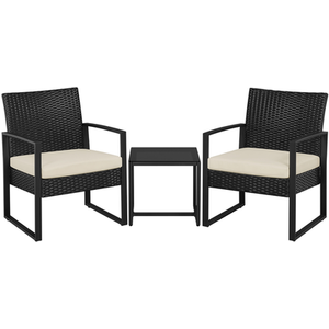 Black/Beige 3 Piece Rattan Patio Bistro Furniture Set shot 7489860