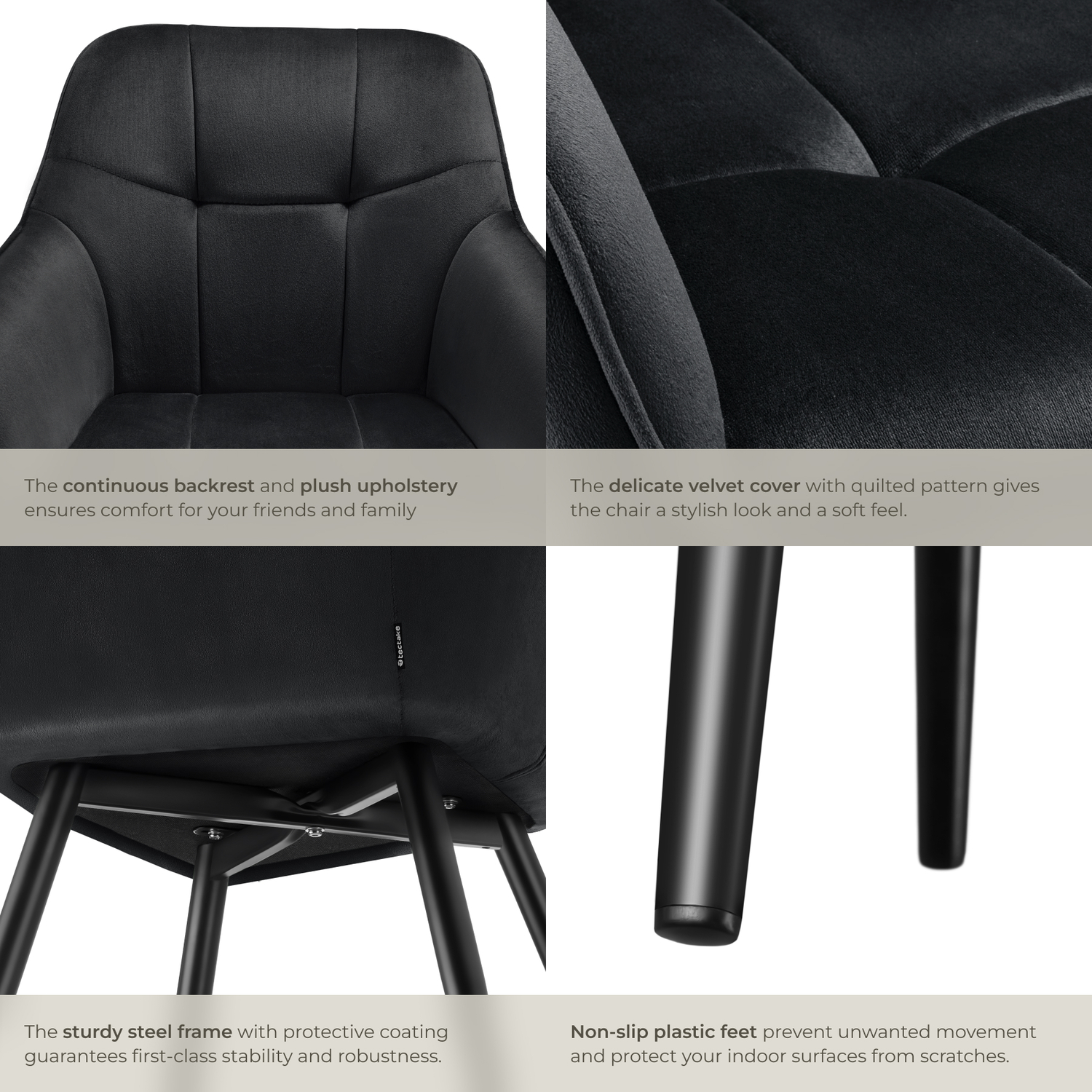 Dining Chair Marilyn - Velvet Look Quilted Pattern - Black Black 2