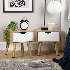 Oak & White Boden Pair 1 Drawer Bedside Table Storage Units shot 7637970