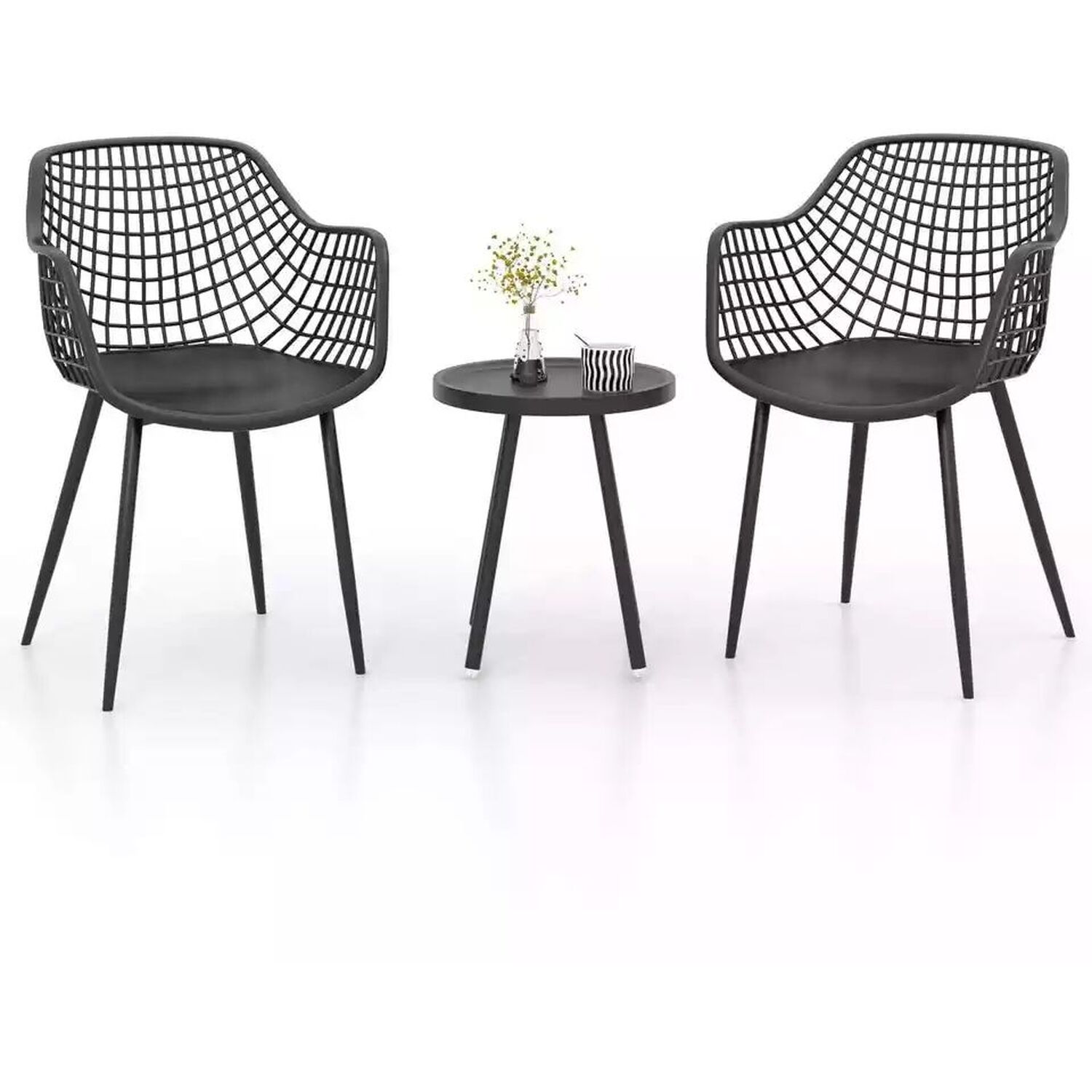Modern 3 Piece Patio Table And Chair Set Bistro Set - Black