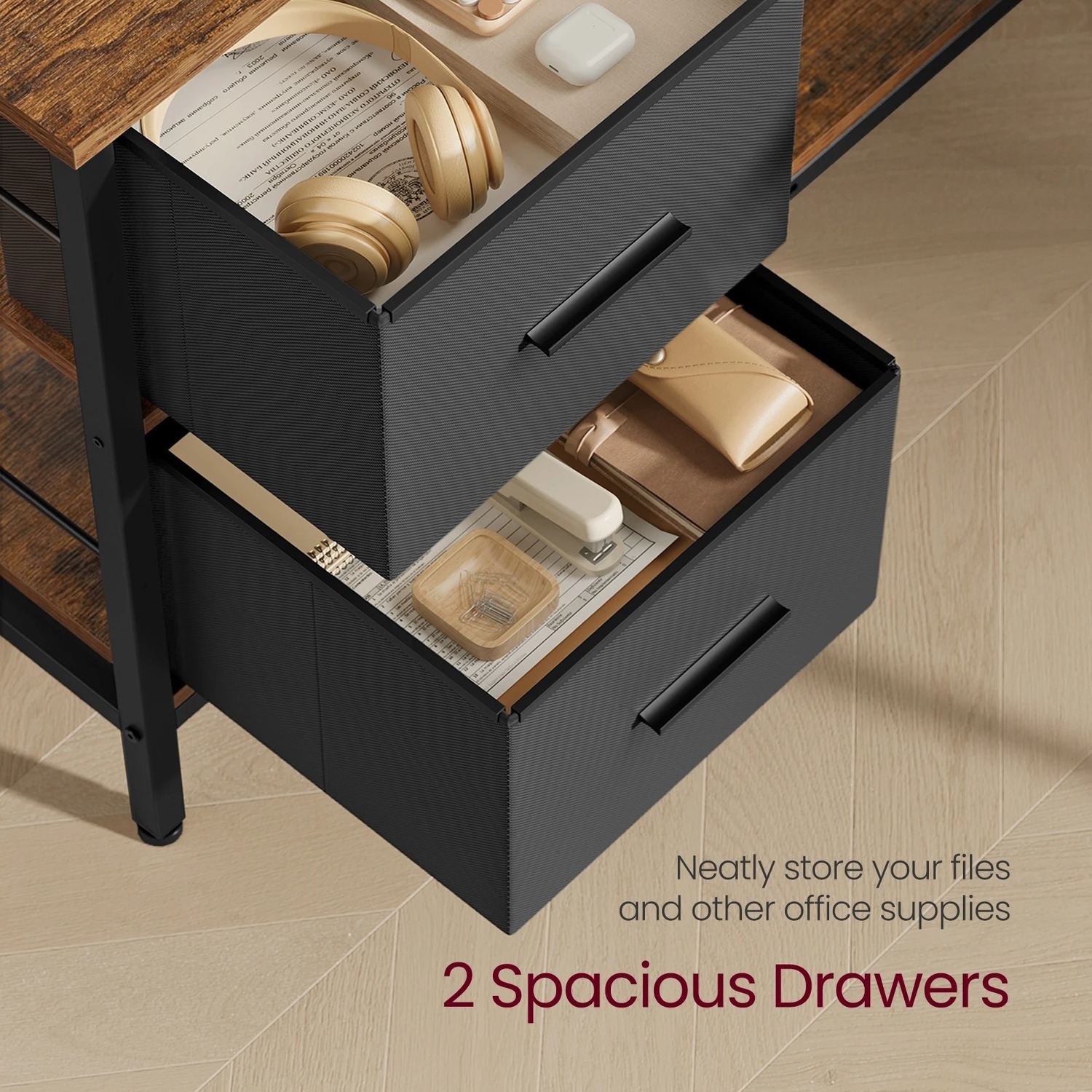 Corner Desk With Drawers And Monitor Stand - Brown 115cm